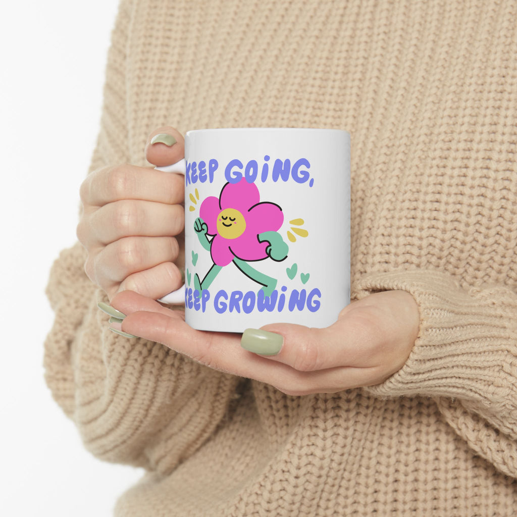 Keep Growing Ceramic Mug — Cute Floral Motivational Coffee Cup (11oz, 15oz)