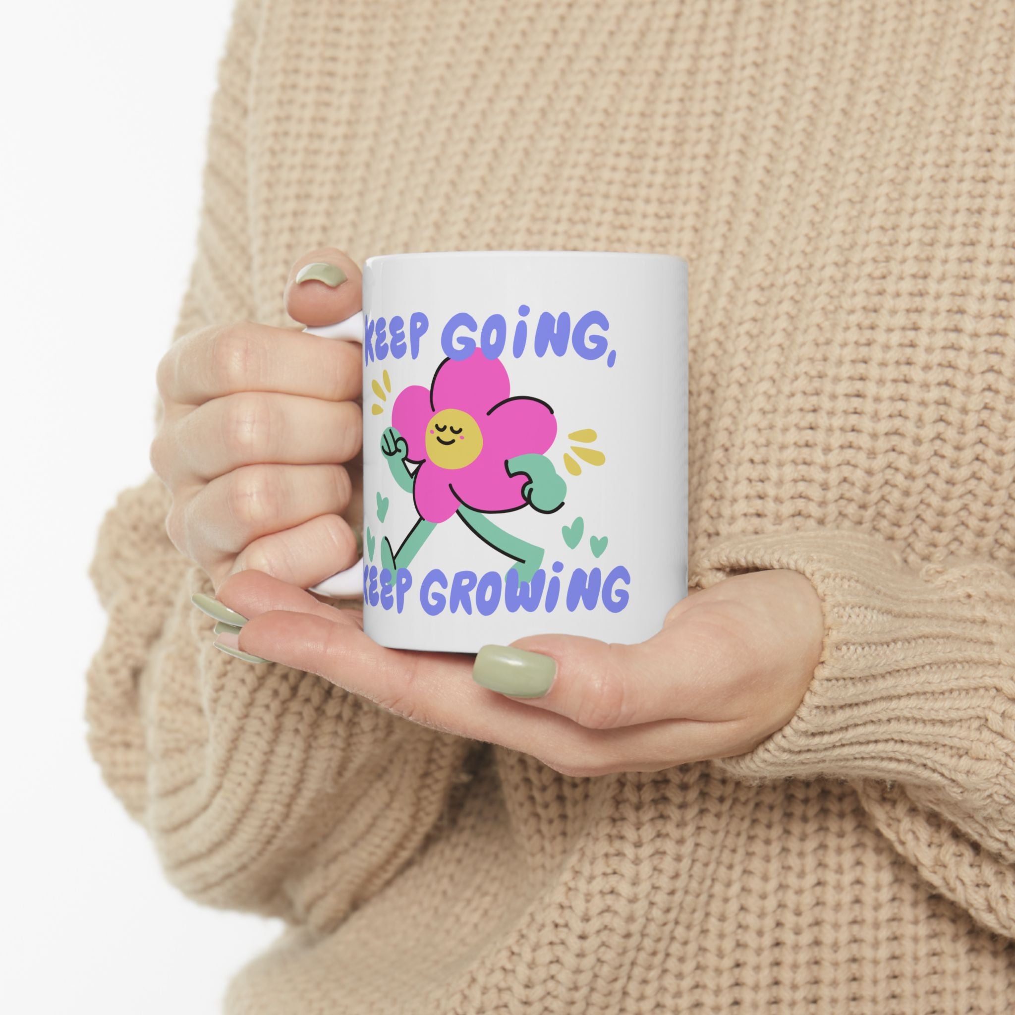 Keep Growing Ceramic Mug — Cute Floral Motivational Coffee Cup (11oz, 15oz)