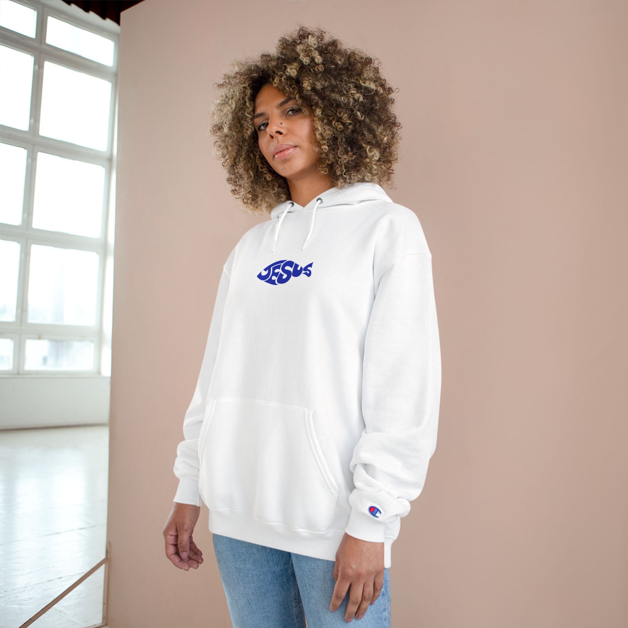 Jesus Fish Hoodie | Christian Faith Small Logo, White Pullover
