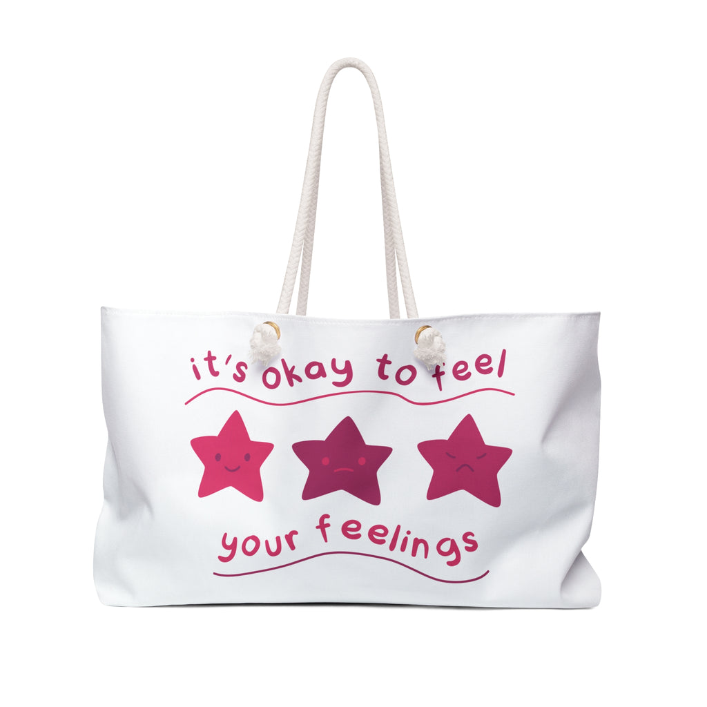 Weekender Bag — “It’s Okay to Feel Your Feelings” Pink Star Mental Health Tote