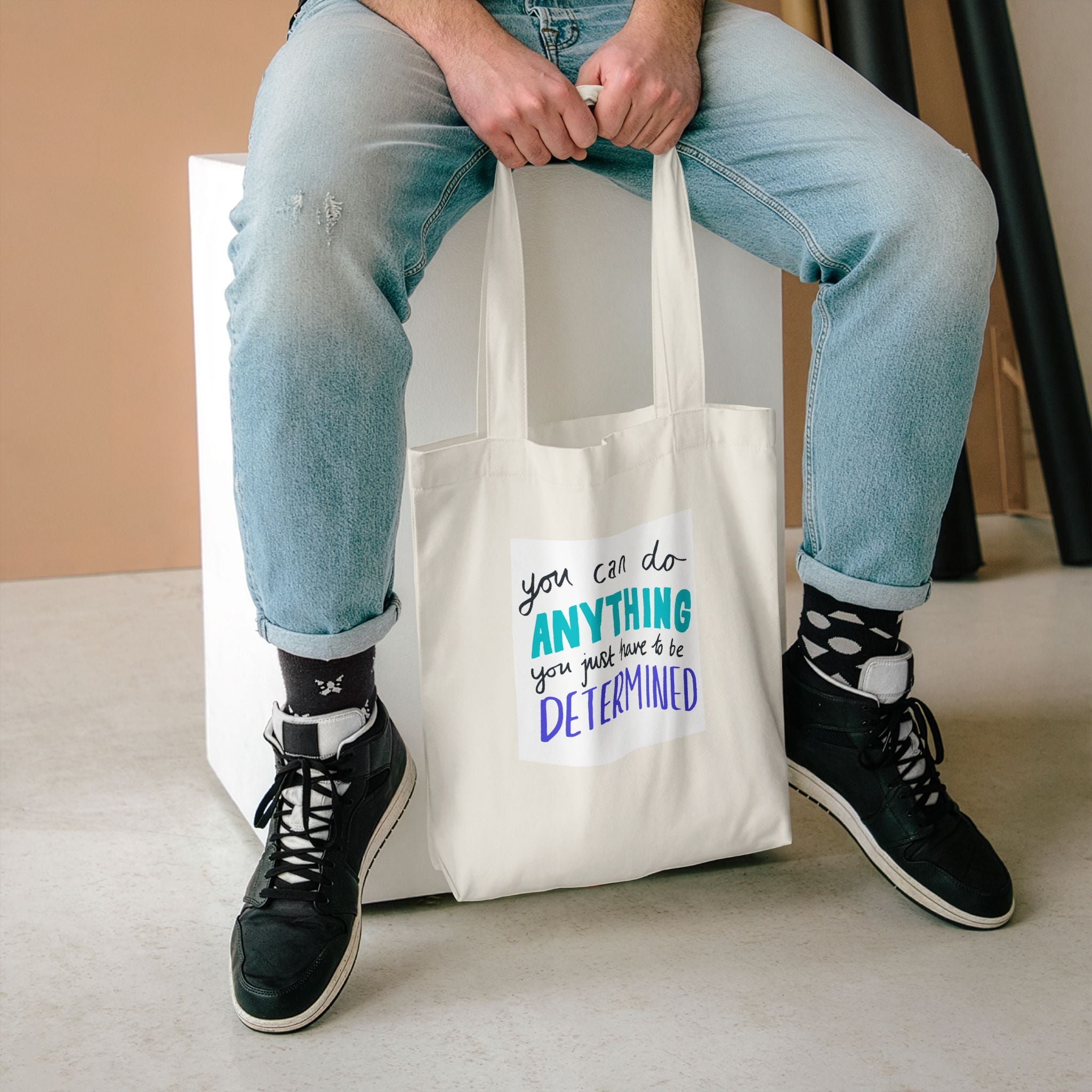 Tote Bag — "You Can Do Anything, You Just Have to Be Determined" Inspirational Canvas Tote