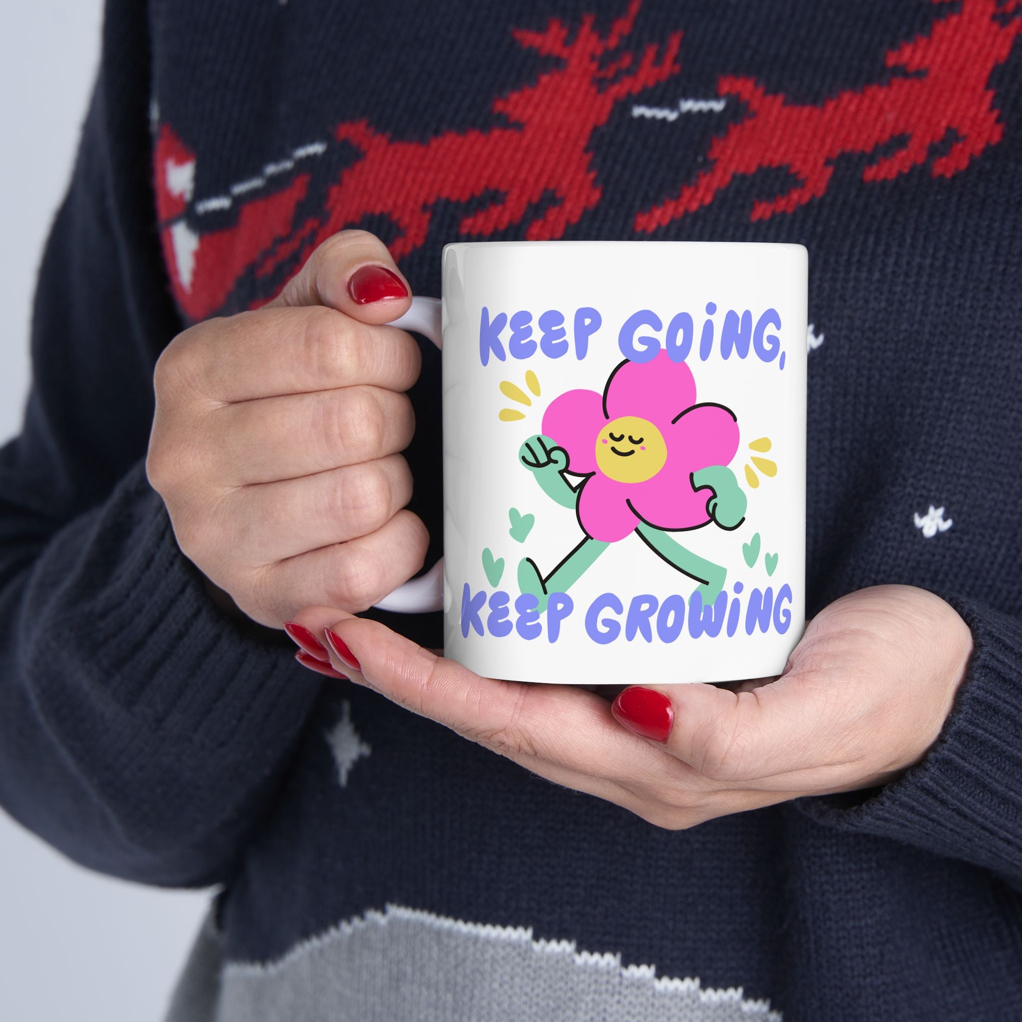 Keep Growing Ceramic Mug — Cute Floral Motivational Coffee Cup (11oz, 15oz)