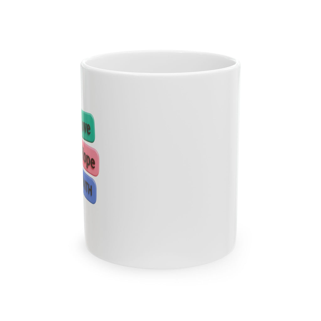 Cute Heart Bear Illustration Mug | Colorful Motivational Text Buttons