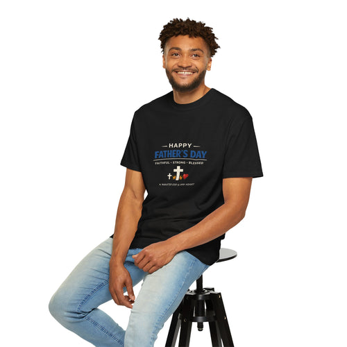Father's Day Faithful Strong Blessed T-shirt | Christian Cross Dad Tee