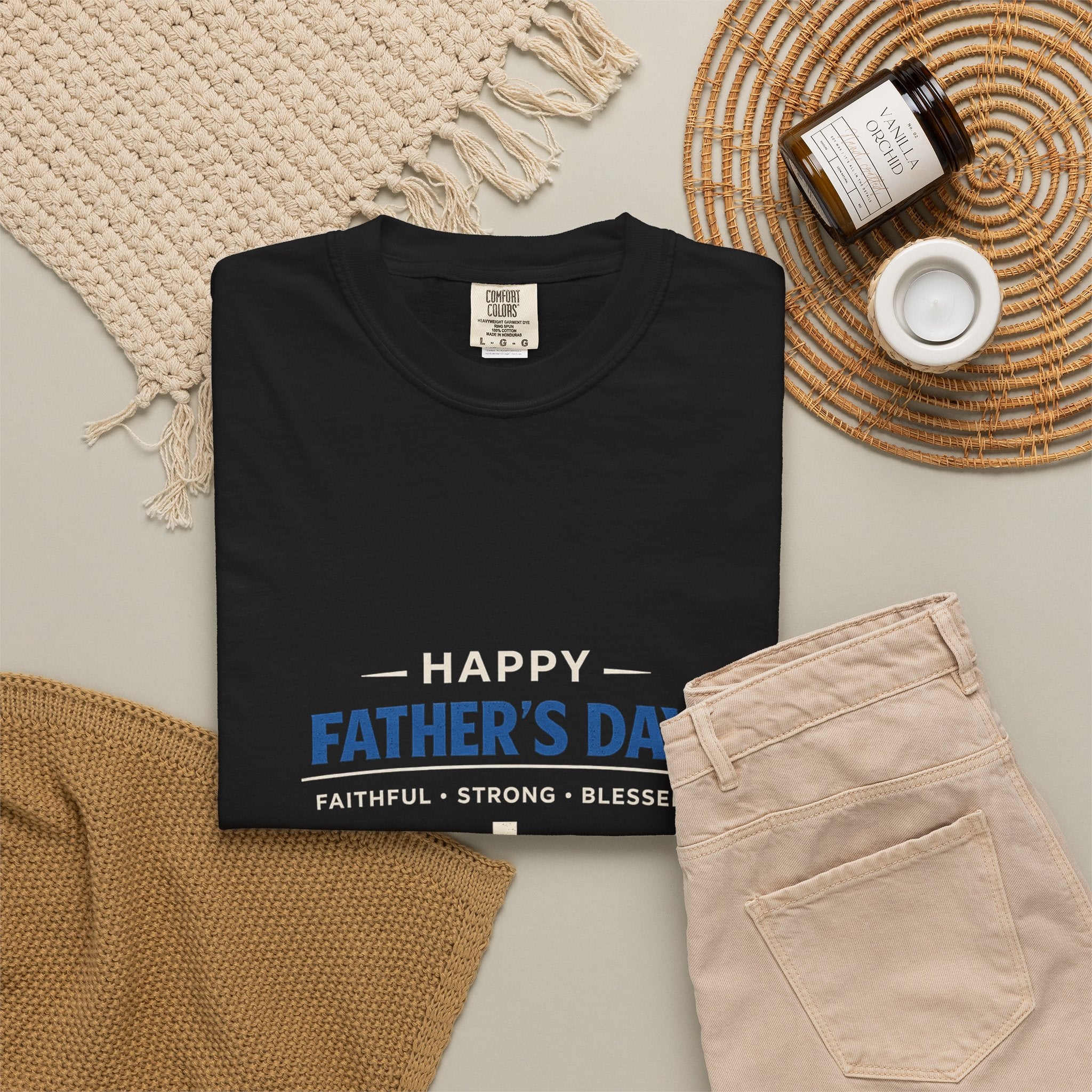 Father's Day Faithful Strong Blessed T-shirt | Christian Cross Dad Tee