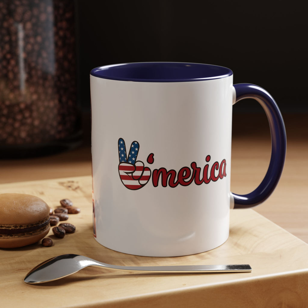Peace Sign Coffee Mug | Accent Handle 11oz 15oz | coffee mug independence design