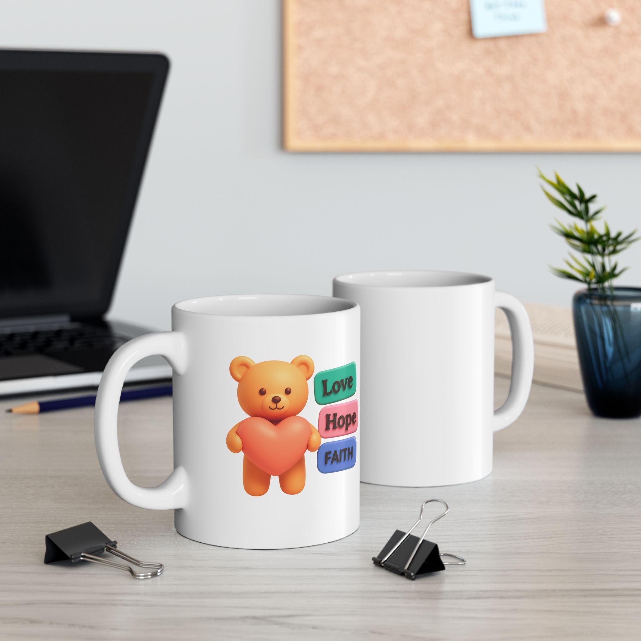 Cute Heart Bear Illustration Mug | Colorful Motivational Text Buttons
