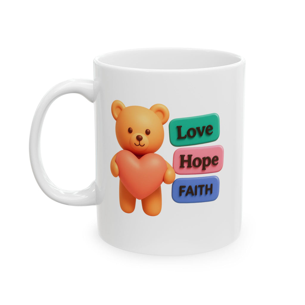 Cute Heart Bear Illustration Mug | Colorful Motivational Text Buttons