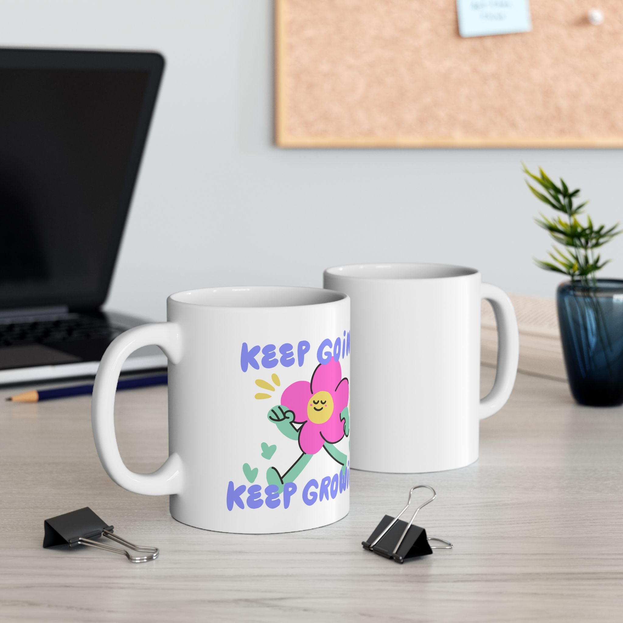 Keep Growing Ceramic Mug — Cute Floral Motivational Coffee Cup (11oz, 15oz)