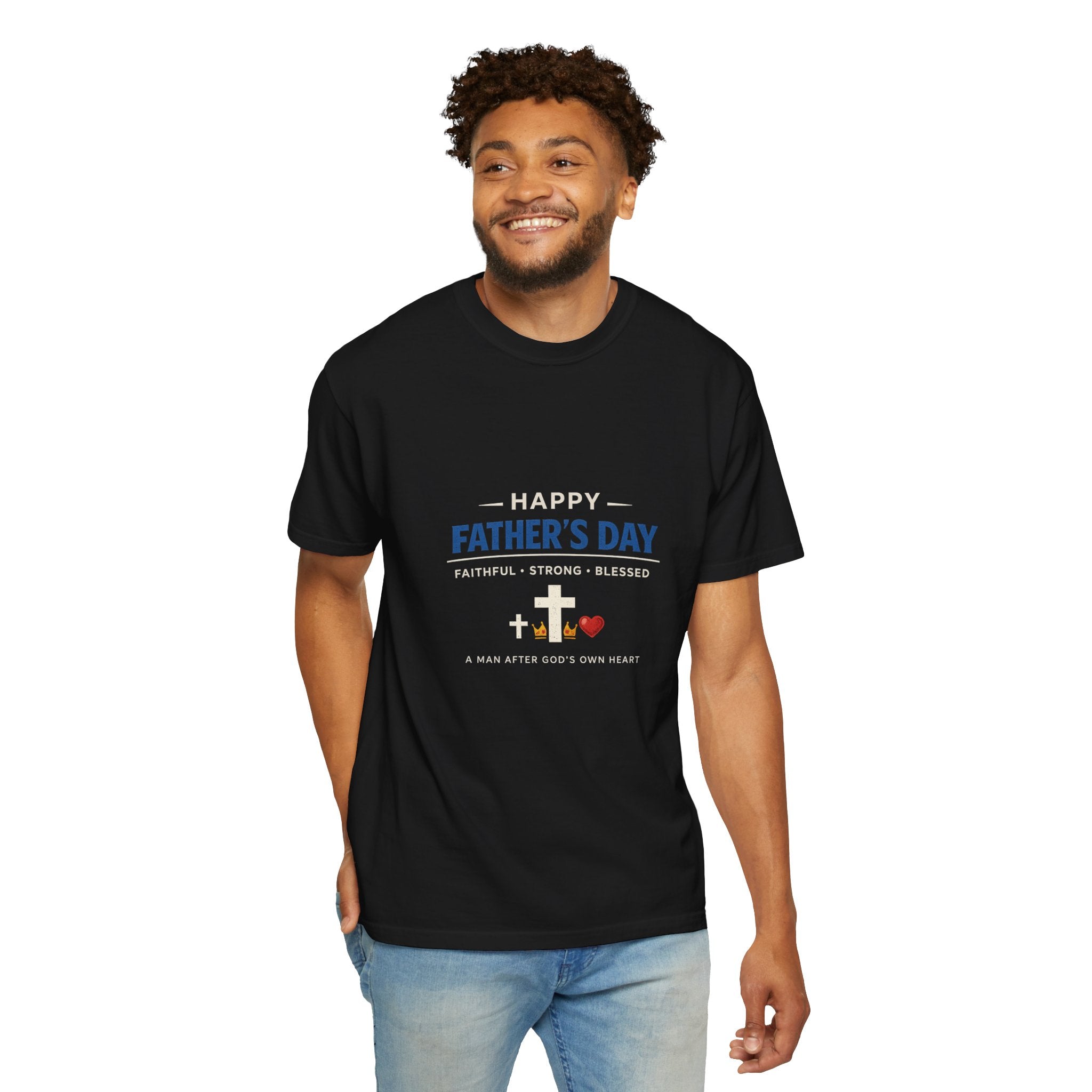 Father's Day Faithful Strong Blessed T-shirt | Christian Cross Dad Tee