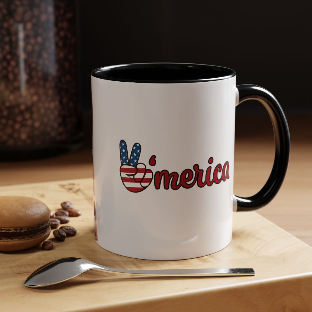 Peace Sign Coffee Mug | Accent Handle 11oz 15oz | coffee mug independence design